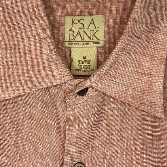 Jos. A. Bank Men's Linen Short Sleeve Peach Orange Wooden Buttons Size M - Picture 11 of 11